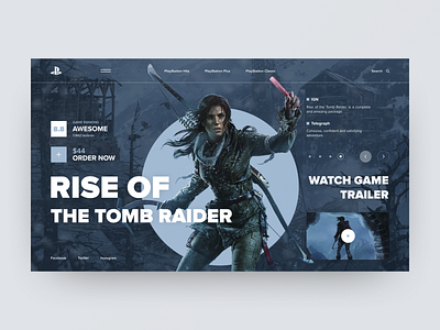 PlayStation Concept Rise of the Tomb Raider art blue charachter colors design elements film game grid interface layout navigation photo product sport style typography ui ux design web