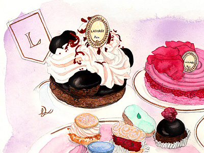 Laduree branding cakes direction food food illustration illustration paint traditional watercolour