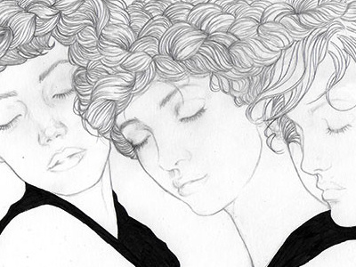 Braided hair illustration pencil portrait sketch