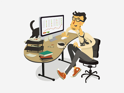 Home office character computer illustration man office vector