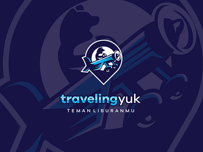 Travelingyuk aircraft art bear fun lineart logo pin plane simple sport travel