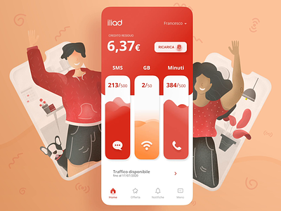 Iliad App Design aftereffects animation app app design design iliad illustration interaction design mobile mobile app modern phone operator principle red telephone operator ui ux