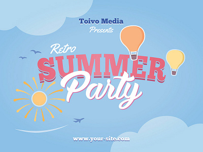 Summer Flyer blue sky nostalgic outdoor party poster retro sun template vector vintage
