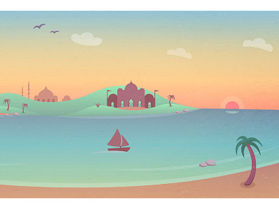 Tropical Paradise art beach illustration nostalgic sunset tropical island vector vintage