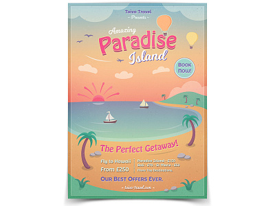 Paradise Island Flyer beach poster print retro sunset tourism travel tropical island vector vintage