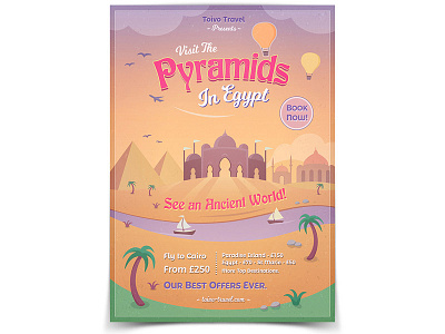 Pyramids of Egypt Flyer cairo exotic nostalgic print retro artwork sunset tourism travel vacation vector vintage poster