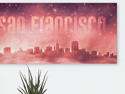 San Francisco art banner city fog night poster retro skyline wall art