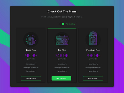 Pricing Table ♪♪ gradients illustrations music pricing table ui deisgn