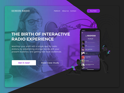 Radio application landing - hero banner design hero banner illustration landing page radio app ui