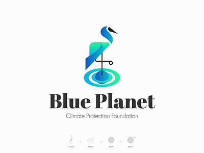 Blue Planet logo blue climate climate change climate protection foundation crane earth logo logodesign logotype moon planet planet earth save the date save the earth water