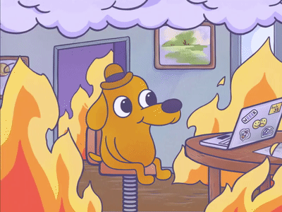 this is fine 2d animation aftereffects animated gif animation bitmap dog fire fire animation illustration lo fi memes smoke this is fine