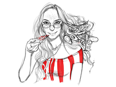 foodie character cute food freckles girl hair illustration photoshop pizza portrait red sketch