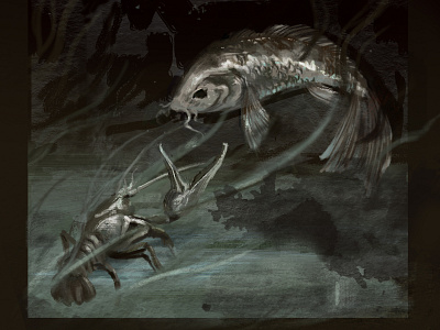 the sapient minnow album art album cover crawfish dark deep drawing fish flashlight illustraion lobster mixed media photoshop scales underwater