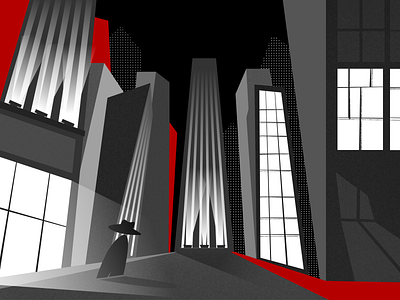 Gotham comics concept dark darkness dots gotham graphic illustration red skyscraper vector
