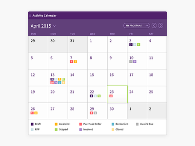 Calendar widget dashboard ui
