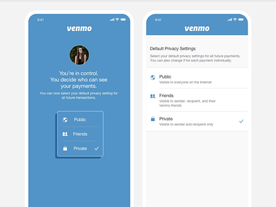 Venmo On-boarding Privacy Settings (Design Exercise) onboarding ui ux