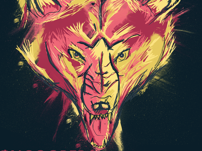 Wolf. animal art black cooper vibrant digital grunge illustrator photoshop pink red wolf yellow