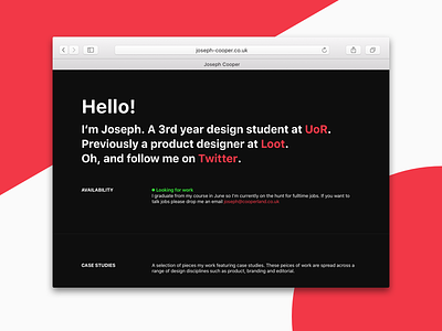 My Portfolio v1.0 Launch 🎉 black case study portfolio. desktop red ui ux web design website white work
