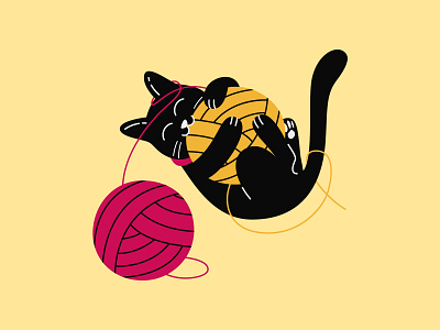 Black cat - Illustration black cartoon cat cute fofo funny gato illustration pet preto vector yarn
