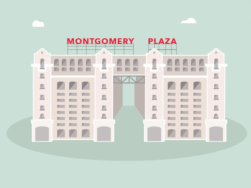 Montgomery Plaza 1930s animation architecture clouds cowtown fort worth