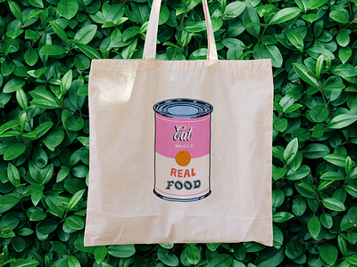 Eat Real Food Tote Bag 1960s canvas tote colortheory grocerystore handlettering illustration ipad lettering lettering pink popart procreate tote totebag typography warhol