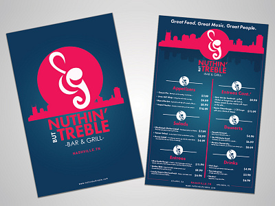 Nuthin but Treble restaurant menu graphic art graphic design illustration logo design