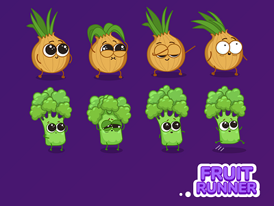 Mobile game characters (Part 2) 2d broccoli character color cute design flat funny game illustration mobile mobile app mobile game onion runner vector