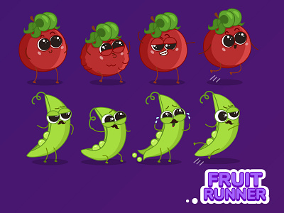 Mobile game characters (Part 4) 2d animation beans character color cook cute design eat flat fruits game illustration mobile mobile app mobile game peas runner tomato vector