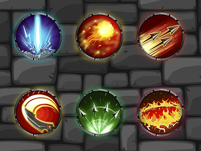 Icons for character skills arrow bow character fire game icon illustration mobile pc picture skill sword