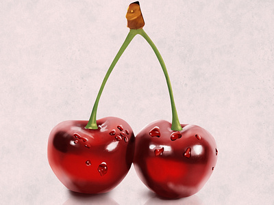 Realistic Cherries cherries cherry digital art digital artist droplets irish irish illustration procreate procreate app procreate art procreateapp procreateart realism red stalk water water drops