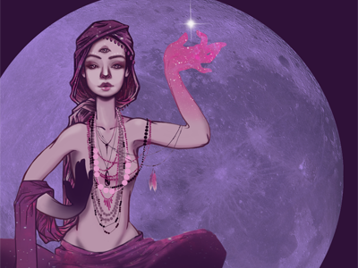 Goddess II galaxy goddess illustration purple stars third eye woman