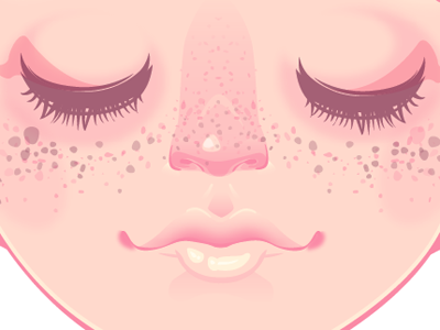 Spring cute eyelashes face freckles girl illustration pink spring vector