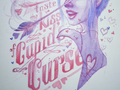 Cupid's Curse arrow cupid curse illustration kiss love traditional valentines day watercolor wip