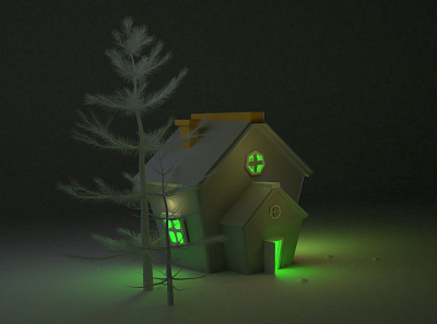 3D House Night view Green Light 3d 3d house animation art blender3d branding cartoon design illustration sis ui vector