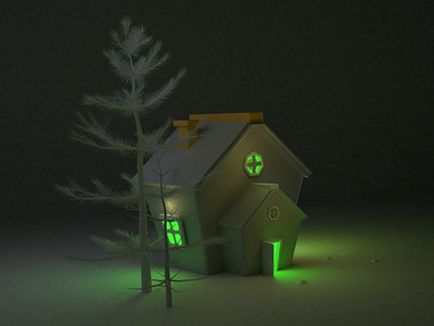 3D House Night view Green Light