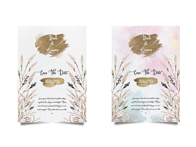 Wedding invitation and menu template water color handmade.