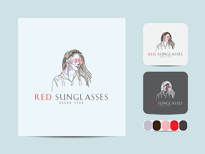 Beauty red sunglasses minimal line art logo.