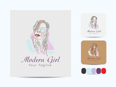 Modern girl line art logo art brand creative drawing fashion icon new logo sign symbol trendy vector