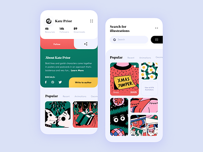 Illustrations store app app app design branding clean concept flat green illustration ios minimal mobile product design profile red store typography ui ux vector