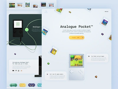 Analogue Pocket landing branding bright color concept games interaction design landing minimal product design skeumorphism typography ui uidesign ux uxui web web design