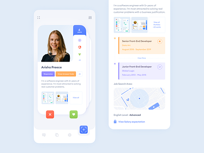 Swipe Find Worker App app application bright colors clean concept dating design flat friendly minimal mobile mobile app product design swipe tinder typography ui ux ux ui vector