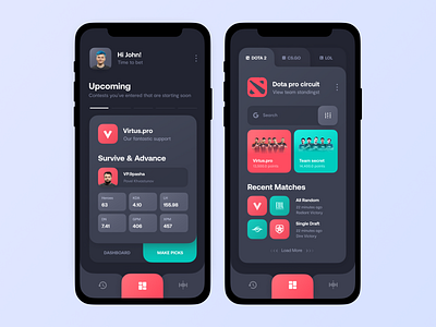 Cybersport bets app app application betting clean concept dark theme dashboard gaming minimal mobile product design sport typography ui ux vector