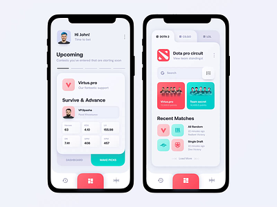 Cybersport bets app light theme animation betting bright color clean concept dashboard gaming light theme minimal mobile product design sport typography ui ux vector