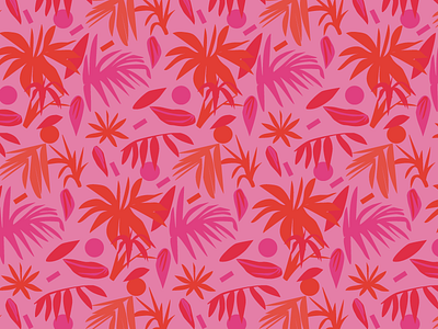 All Pink + Tropical adobe illustrator botanical digital pattern foliage illustration pattern design pink plant surface design vector