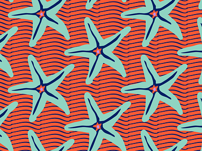 Blue Starfish illustration ocean sea starfish surface pattern waves