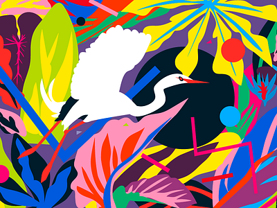 Great White Egret bird colorful digital illustration nature rainforest summer tropical vector