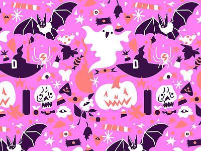 trick or treat adobe illustrator bat candy digital ghost halloween halloween design holiday illustration living coral october pattern skull surface design vector witch