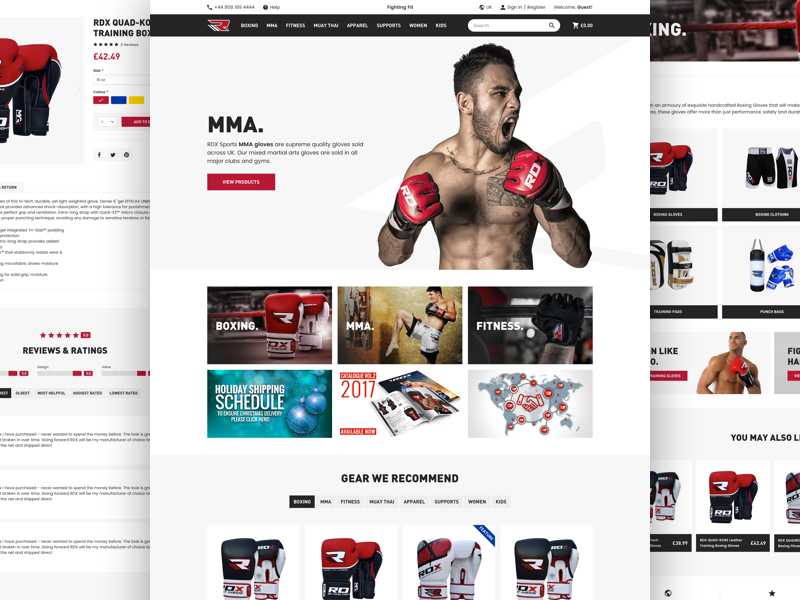 RDX Sports shop din ux boxing product page user interface website design ui theme magento ecommerce