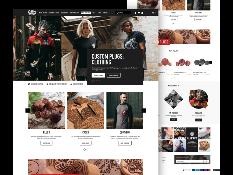 Custom Plugs ecommerce magento ui website design user interface landing page home page plugs ux adelle sans din condensed shop