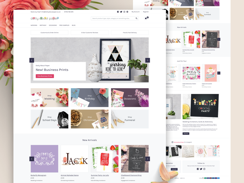 Dotty About Paper responsive mobile shop karla ux home page landing page user interface website design ui magento ecommerce